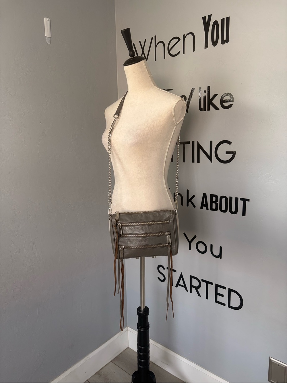 Rebecca Minkoff Gray Leather Mini Crossbody Bag/ Clutch with Chain Strap